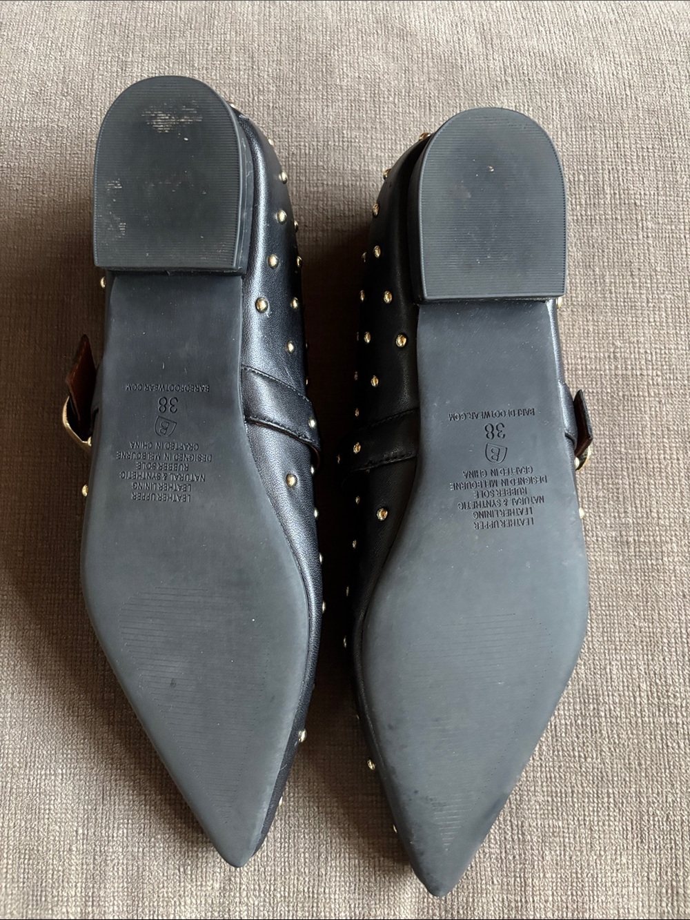 Bared Footwear Black Pointed Mary Jane Flats with Gold Studs - Picture 6 of 6